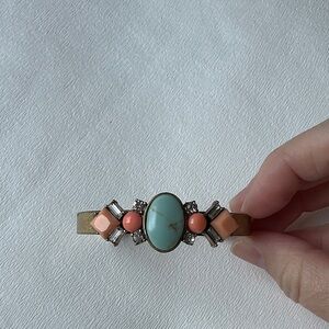 J. Crew Gold-Tone Bangle with Turquoise and Coral Accents